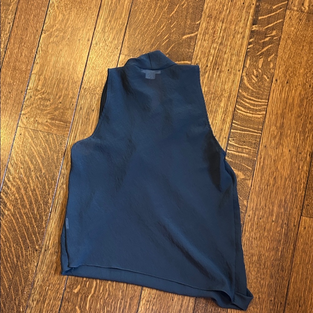 Helmut Lang Silk Translucent Navy Sleeveless, Asy… - image 4